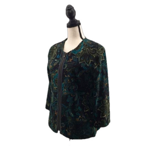 NOTATIONS Women’s Teal Blue/Green/Black Paisley Dressy Lined Zippered Jacket—M